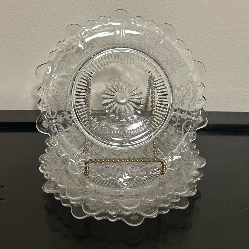Cambridge Glass Chantilly‎ Etched Set of 4 Bread Salad Plates